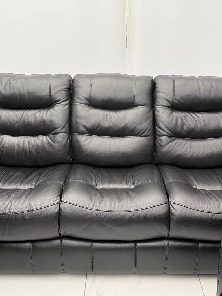 Two 3-Seater Black Leather Sofas - Excellent Condition. 