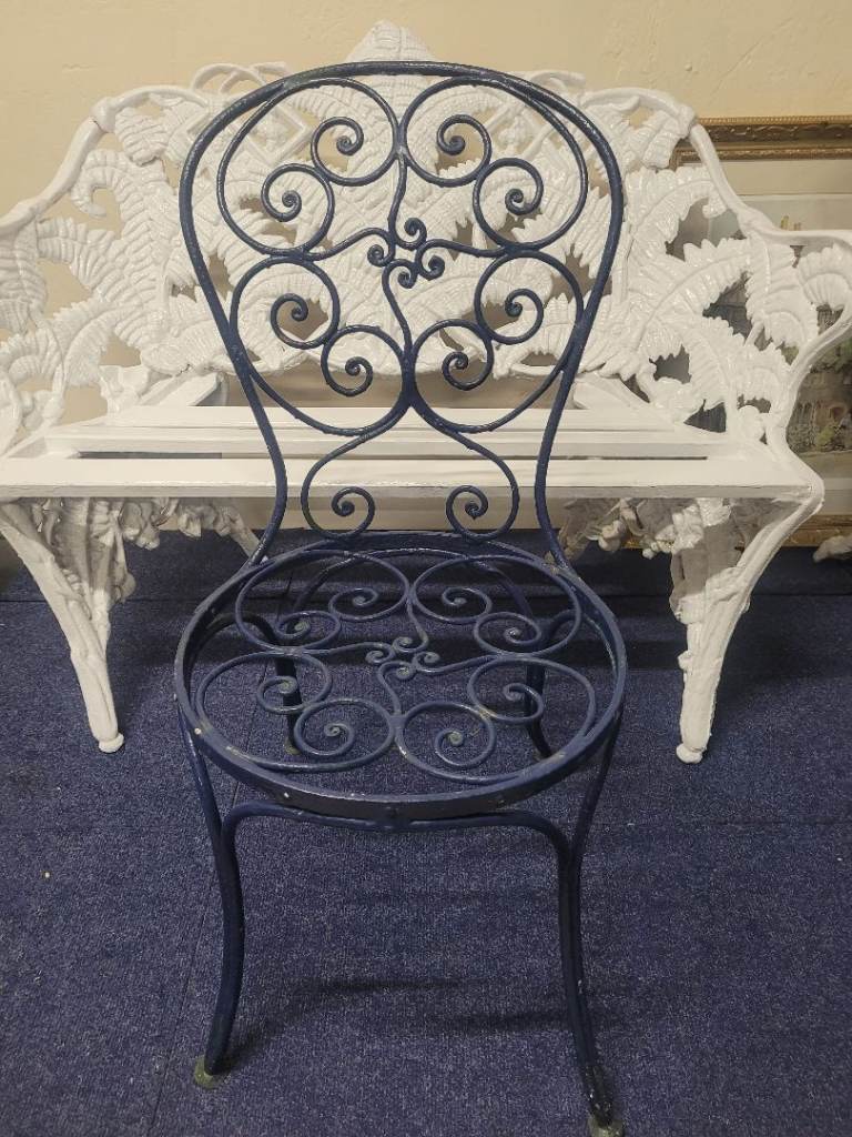Victorian cast iron pub table Britannia pattern with cast iron garden chair 