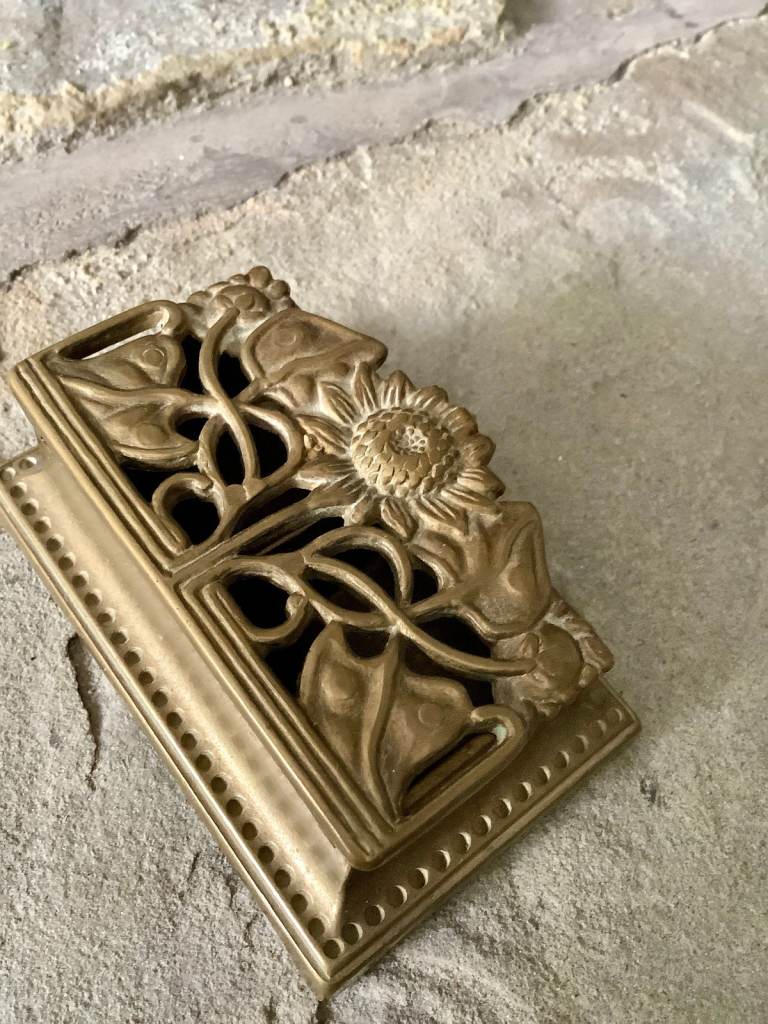 Vintage Solid Brass Floral Incense Holder / Vesta Box – Art Nouveau Style