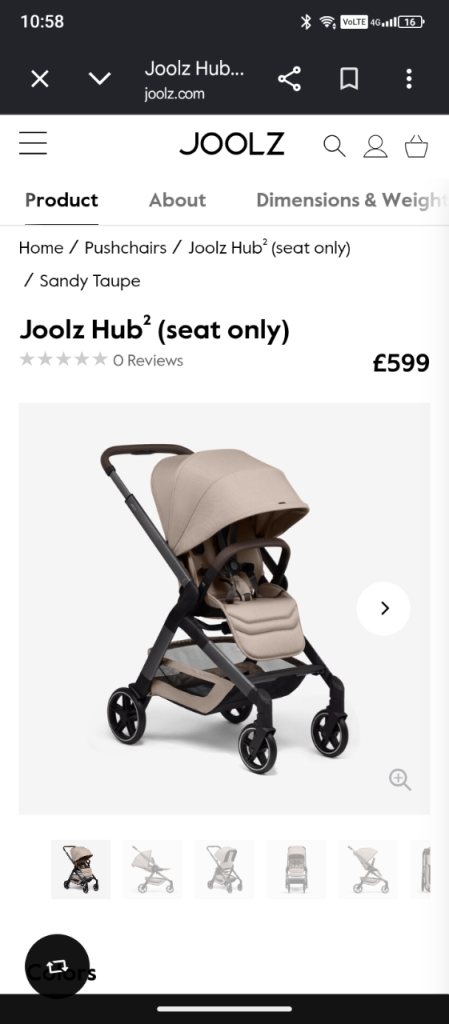 Joolz Hub² Pushchair (Seat Only) in Sandy Taupe – Brand New