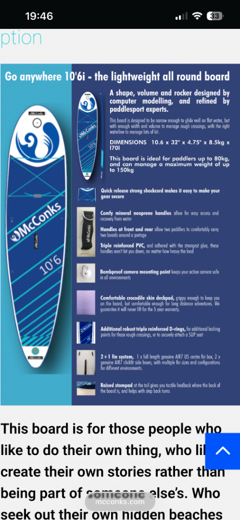 Mcconks 10.6 paddleboard and accessories 