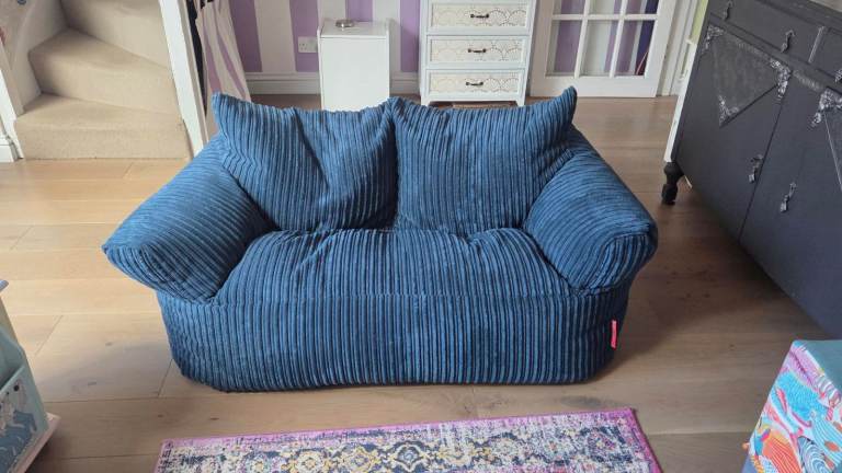 Big Bertha, Lounge Pug Dark Teal/Blue Corduroy Bean Bag Sofa – Perfect Condition.