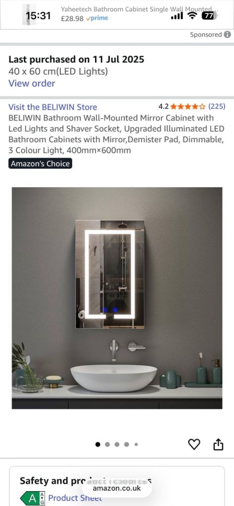 BELIWIN Bathroom Mirror Cabinet with LED Lights & Shaver Socket