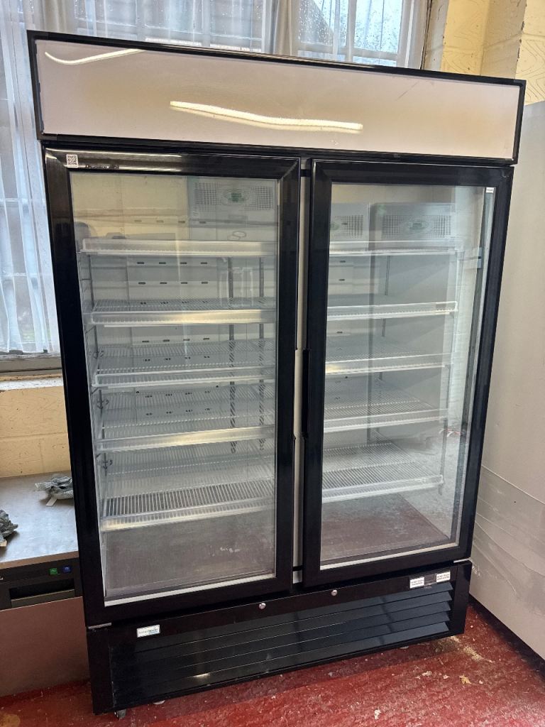 Commercial upright double door display freezer cafe shop restaurant Italian 