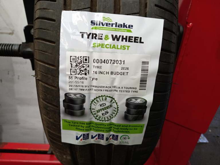 205/55/R16 91v Diamondback Relia X Touring De307 7mm Part Worn Pressure Tested T