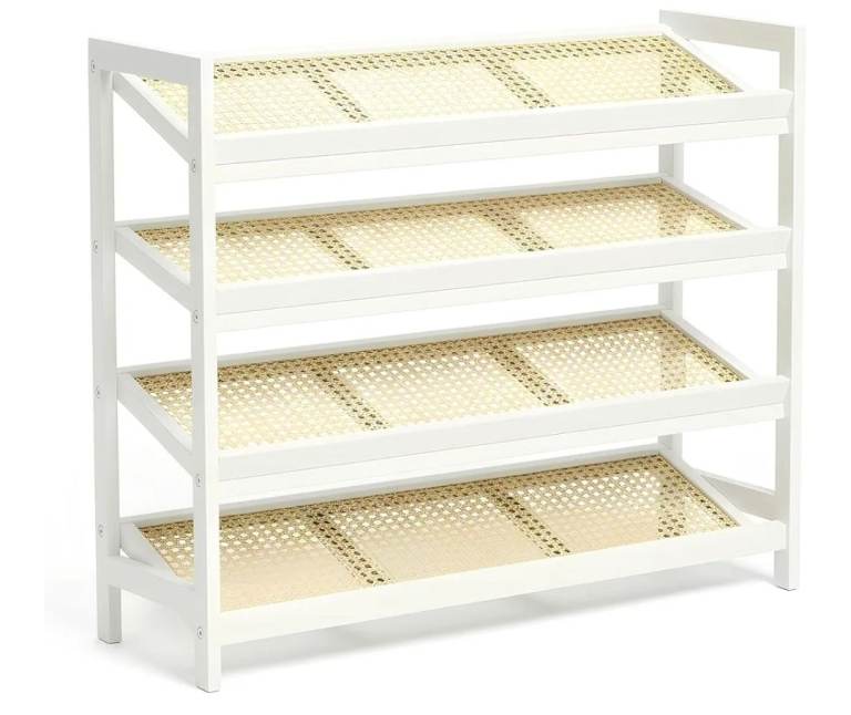 A new still boxed flat packed 4 Tier Bamboo and Rattan Shoe Organiser Rack   .