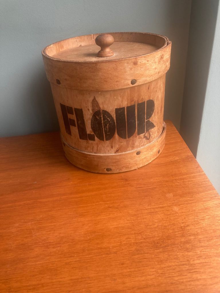 Original 1940s Bentwood Flour storage container.