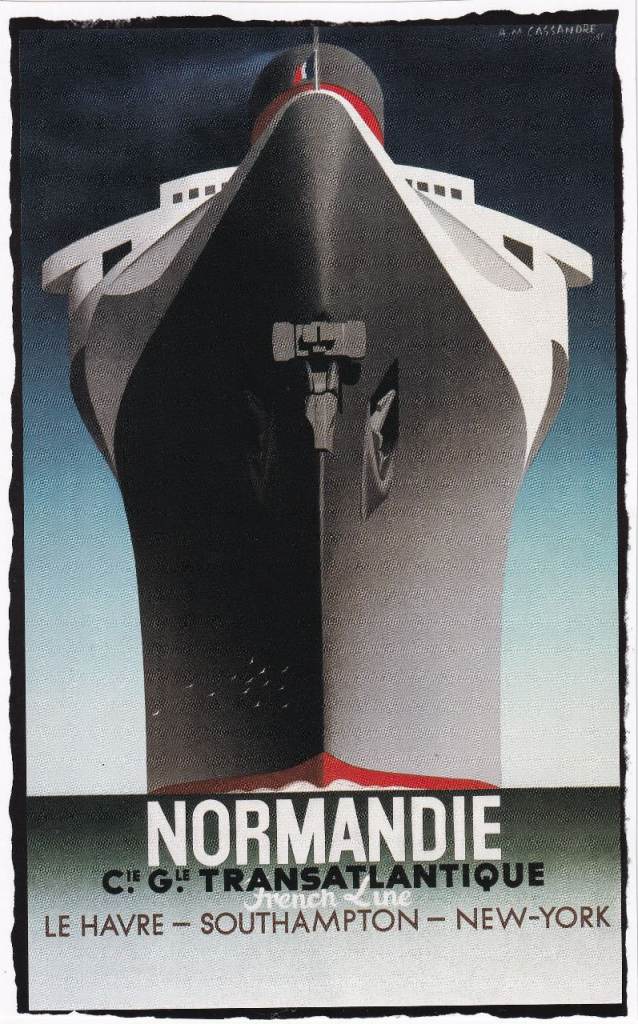 51. A Rare Original Print of an Art Deco Advertisement of the Day Normandie Cruise Liner