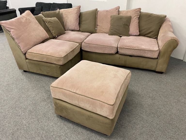 Luxury mink and taupe fabric corner sofa 