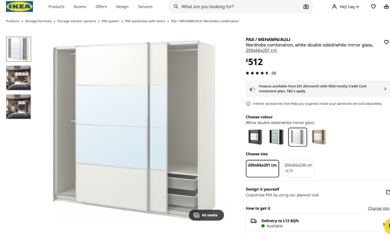 IKEA PAX Wardrobe with Sliding Mirror Doors – Good Used Condition