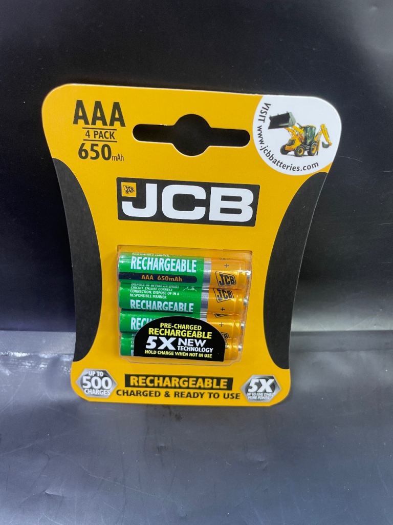 JCB AAA Rechargeable Batteries - 4 Pack, New