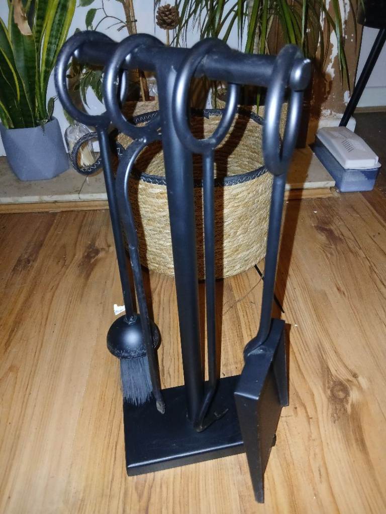Black Metal Fireplace Companion Set with Stand