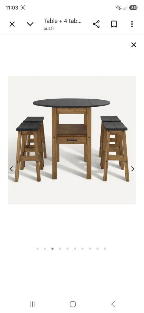 Bar-Height Dining Table with Four Stools – Wood & Grey Top
