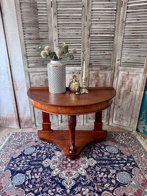 Lovely antique Victorian mahogany demi-lune console table - local delivery