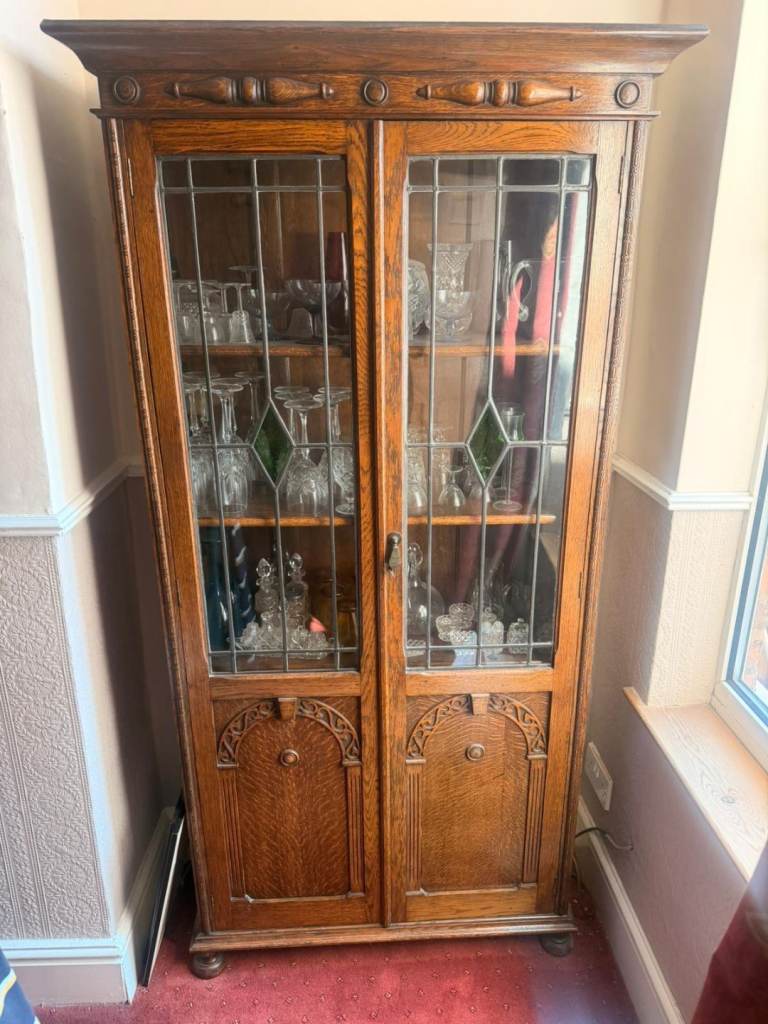 Antique oak display cabinet 
