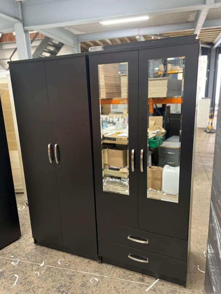 New Black Wardrobe with Mirrors and Drawers