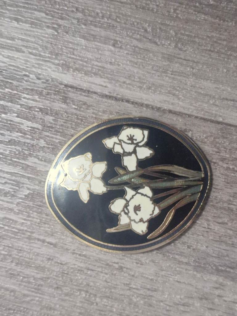 Enamel flower brooch (signed fish)