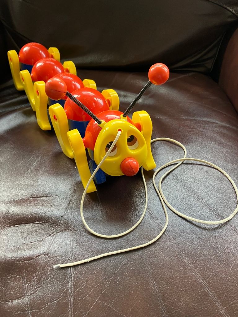 Toddler pull along toy called a Clatterpillar