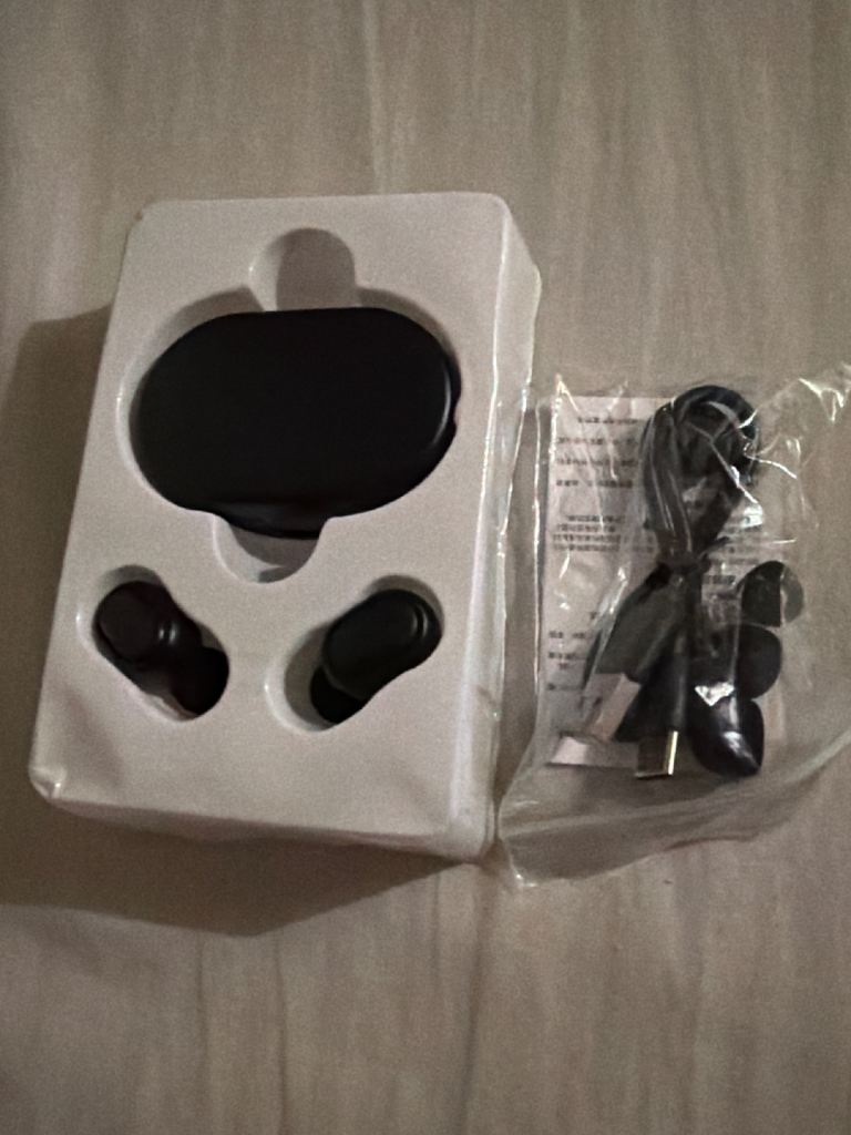 New Black Wireless Earbuds with Charging Case and Cable