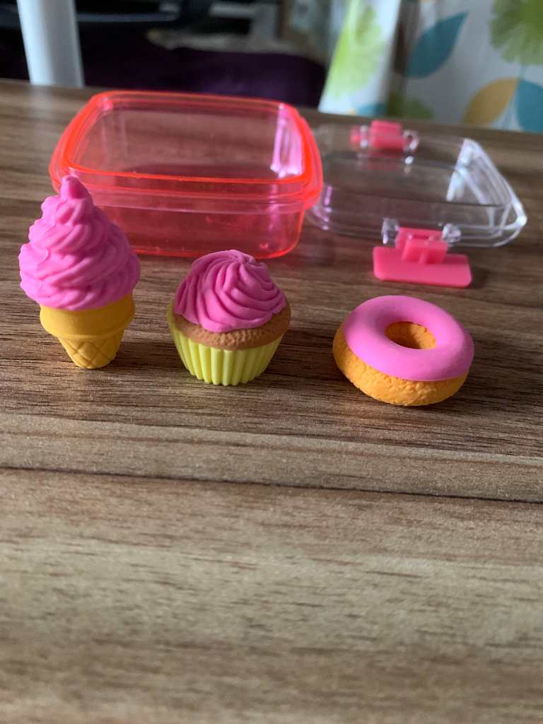 Pink ice cream/cup cake/donut erasers, new £2