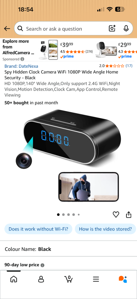 DateNexa Spy Hidden Clock Camera 1080P WiFi Home Security