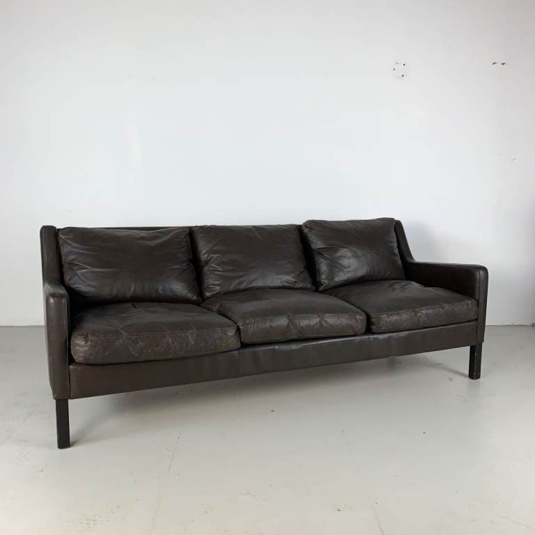 Vintage Danish-Style Leather 3-Seater Sofa — 1970s