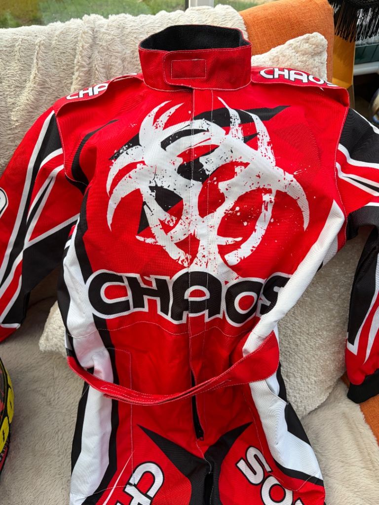 Junior dirt bike suit, helmet