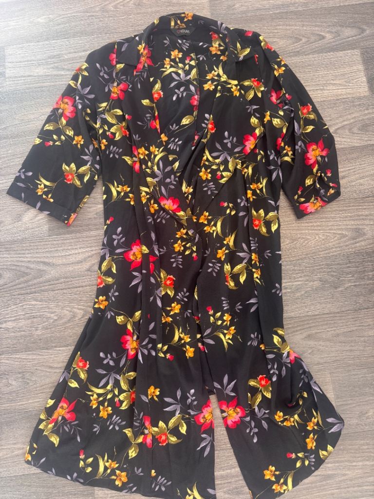 Long jacket cardigan floral black size 16 worn once 