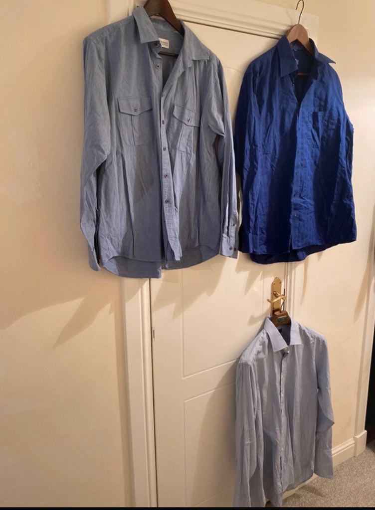 image for Clothes bundle shirts blue grey buttons down long sleeves size L / 42 / 16.5