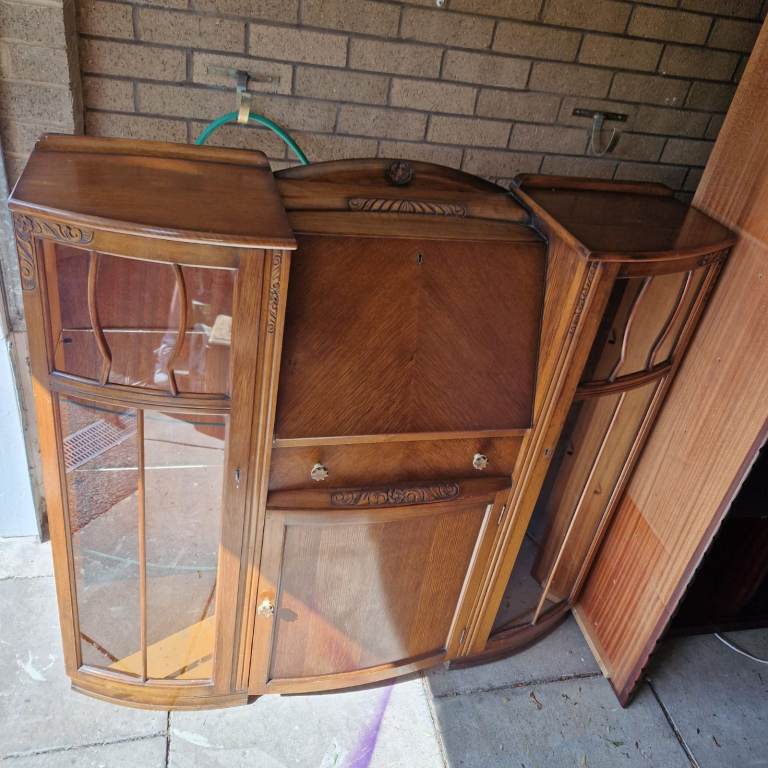 Vintage Oak Secretary bureau, with glass Display Cabinets