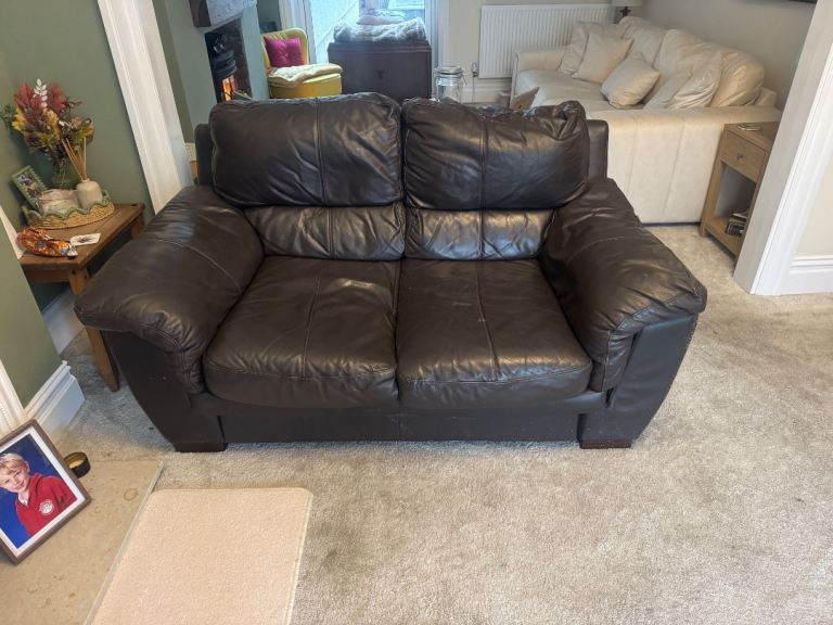 Will be gone Sunday Used leather sofa 2 seater and 3 seater free