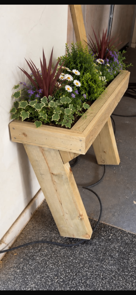 Wooden Garden Planter with Plants – Good Condition