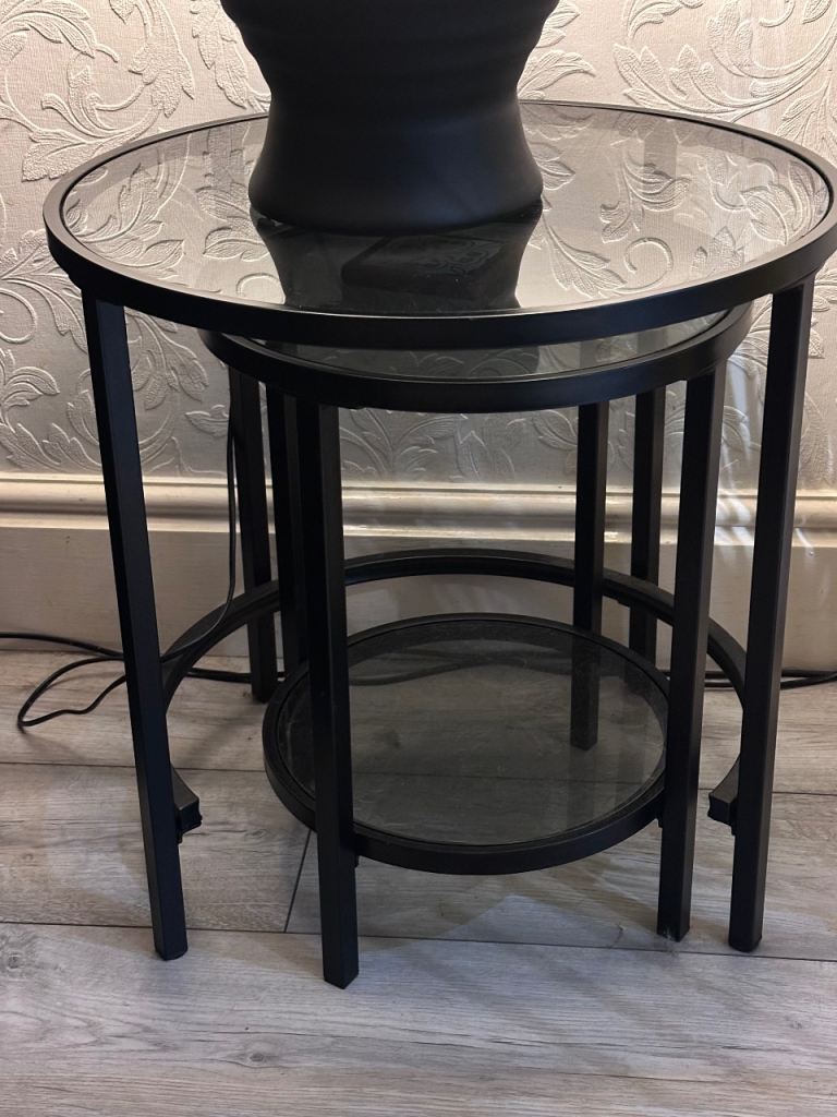 Black Glass Nesting Coffee Tables – Good Condition