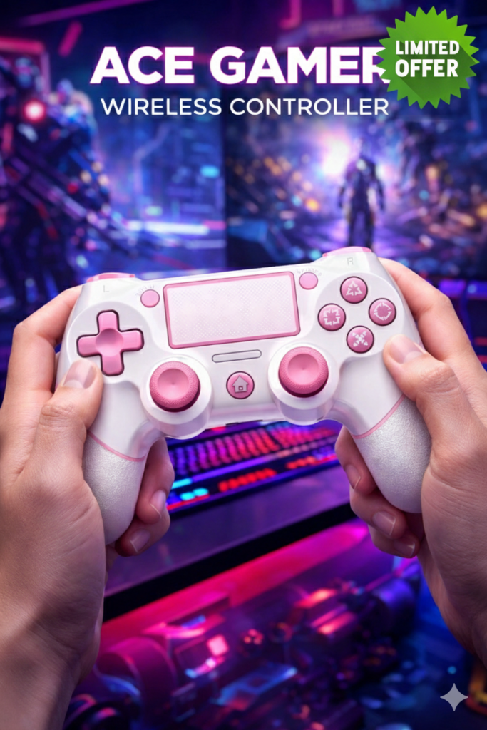 Limited Deal - Ace Gamer Playstation 4 PS4 Wireless Controller Gamepad – White&Pink
