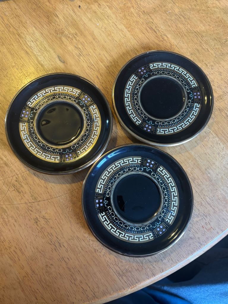 Set of 3 Greek Hand‑Made 24k Gold Saucer Plates