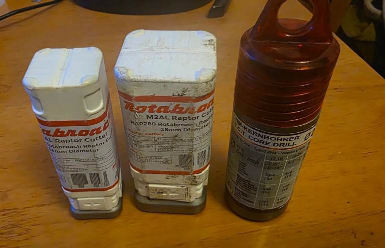 For sale are 2 Rotabroach Raptor mag drill cutters + one unknown as bonus