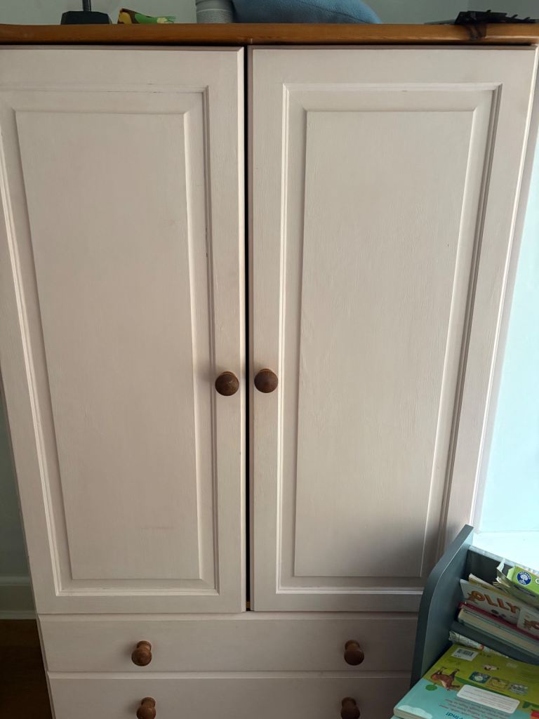 Solid pine wardrobe chalk painted pale pink 