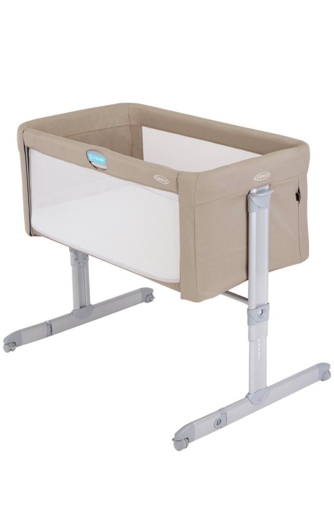Sweet2Sleep Bedside Crib by Graco - Beige Fabric, Excellent Condition