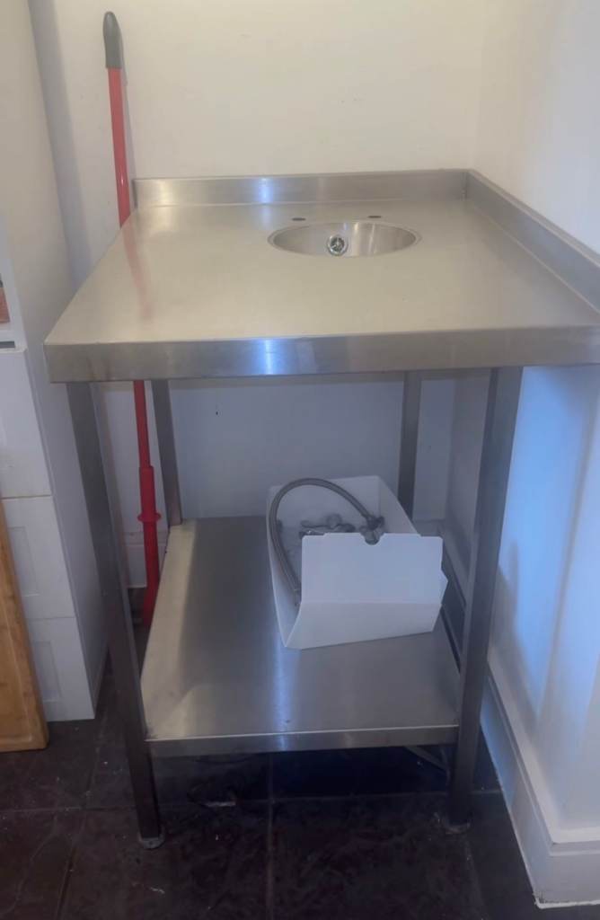 Stainless Steel Catering Prep Table with Sink – Good Condition