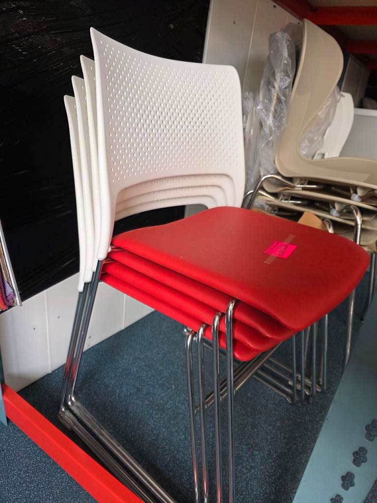 £120 set of 4 red chairs stackable - office - orangebox branded