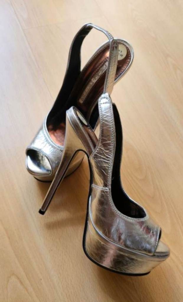 Brand New Buffalo London Silver Metallic Platform Slingbacks ✨ UK 5