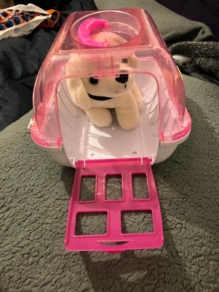 Pink Toy Pet Carrier with Plush Puppy