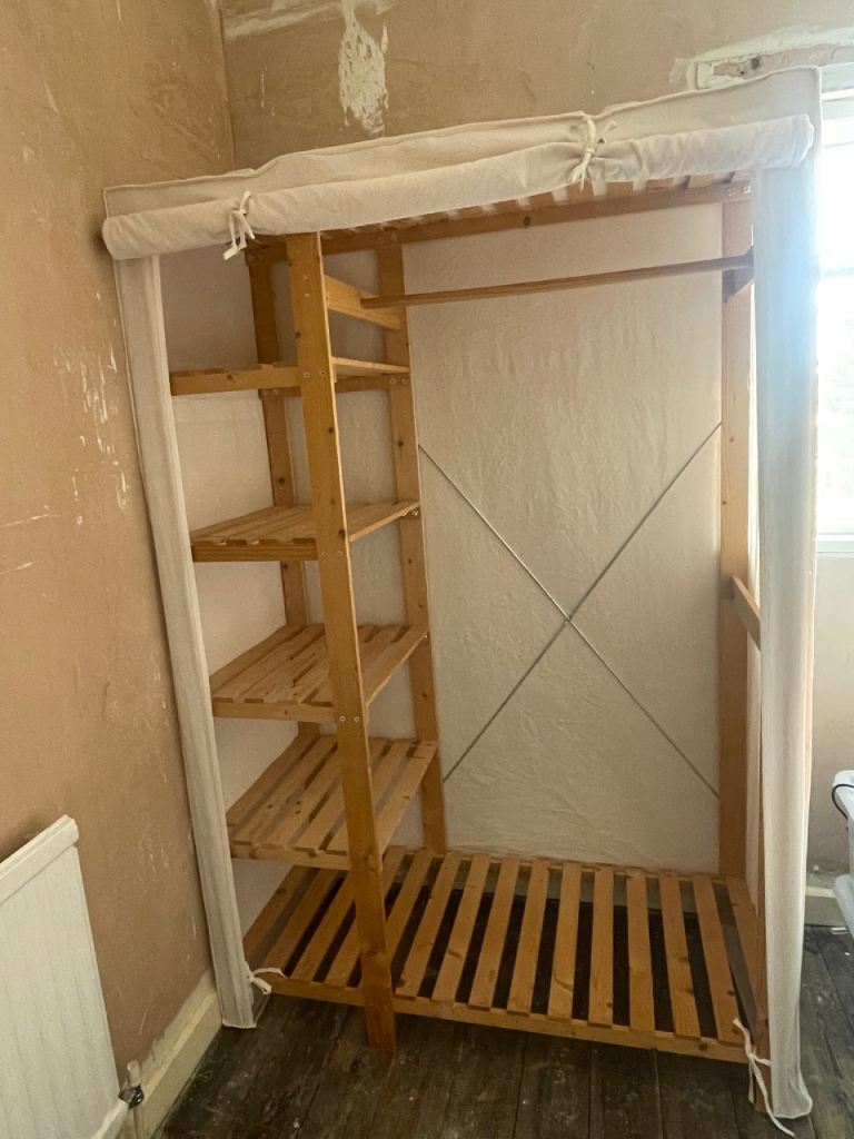 Wooden and canvas wardrobe