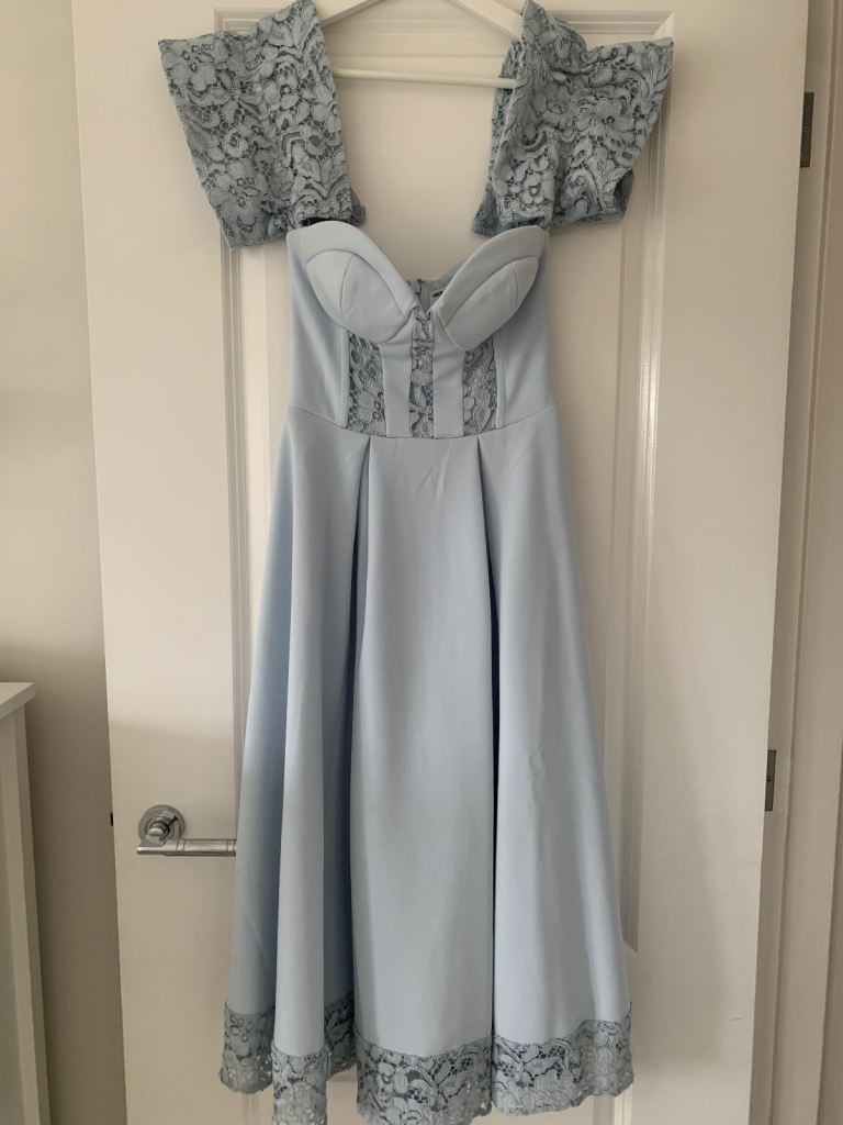 ASOS DESIGN Light Blue Lace Trim Midi Dress – UK Size 8