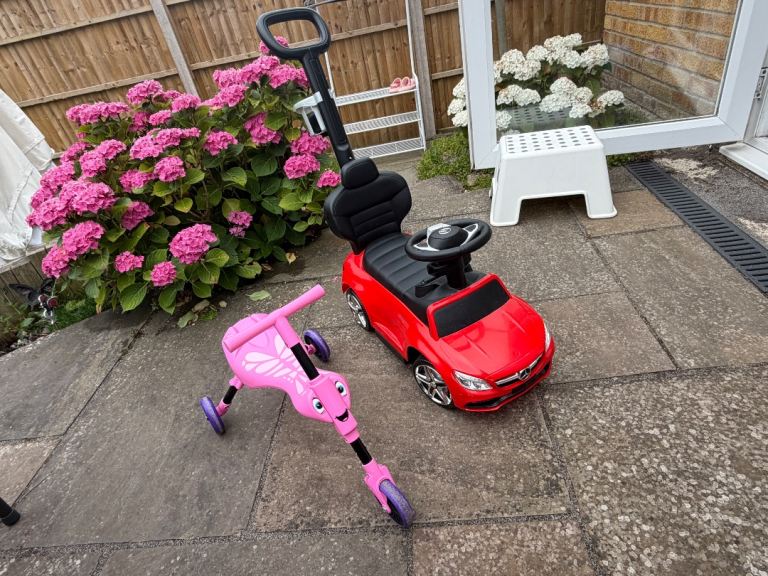 Kids Ride-On Car & Pink Scooter – Good Condition