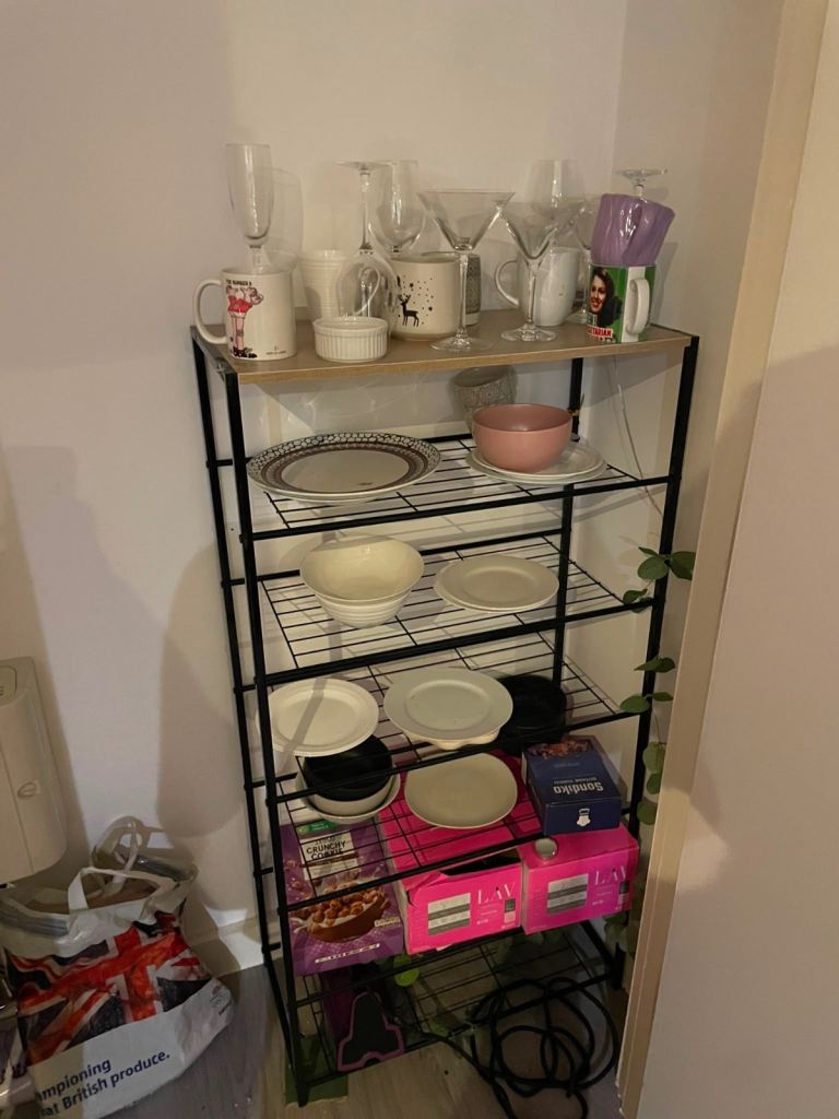 Black Metal and Wood Effect Storage Shelf Unit
