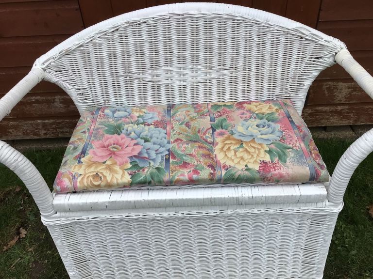 Wicker Seat With Storage & Cushion.