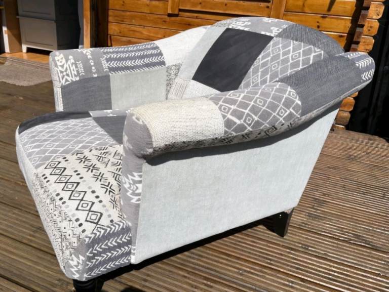 New dfs grey patchwork earle chair storage pouffe 200