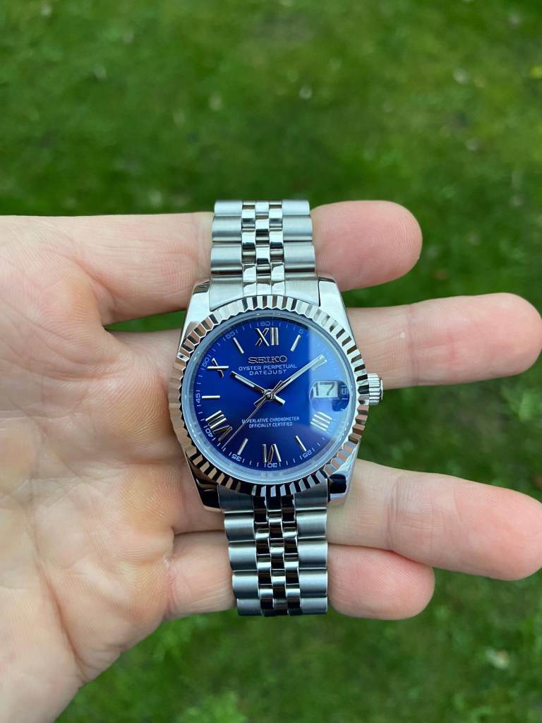 Seiko Automatic Watch NH35 Custom Mod Blue Jubilee Datejust