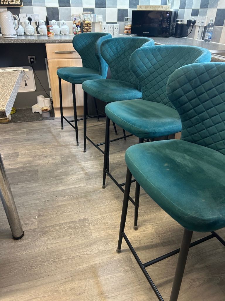 *SOLD*Set of 4 Teal Velvet Bar Stools – Good Condition | in Swanage ...